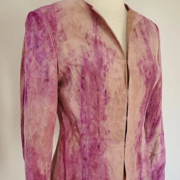 Leather suedeJacket Blazer pink peach beige small 4 6 tie dyed workwear cowgirl